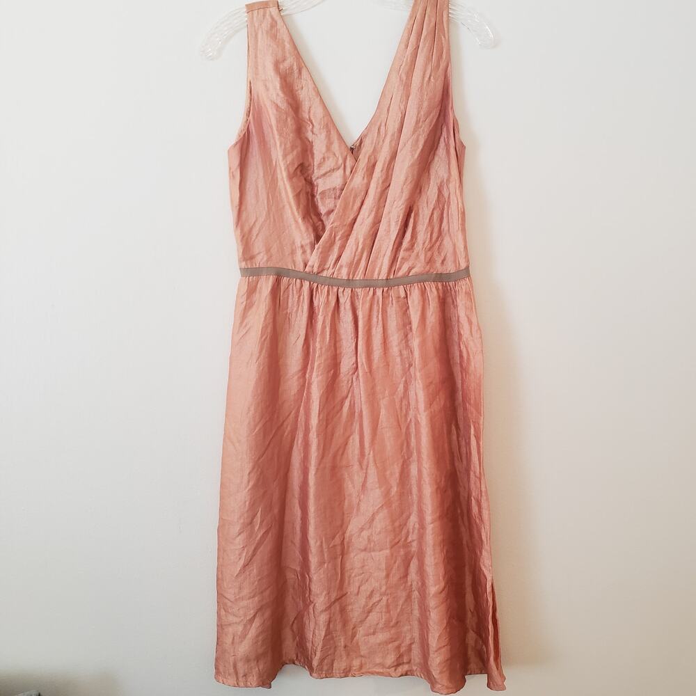 Loft Copper Metallic Shimmer Crossover Neck Dress Rayon Nylon Size 6